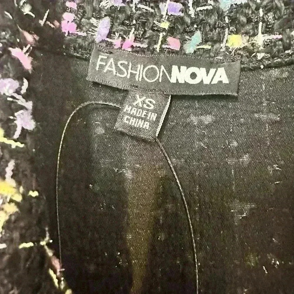 Fashion Nova NWT Clarissa Tweed Romper - Black/combo faux wrap shorts, size XS - Picture 8 of 10